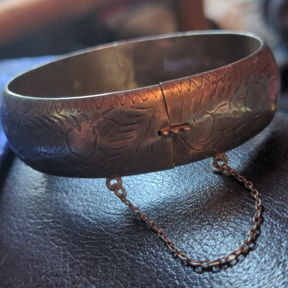 Beautiful Vintage Etched Solid Silver Bracelet - image 2